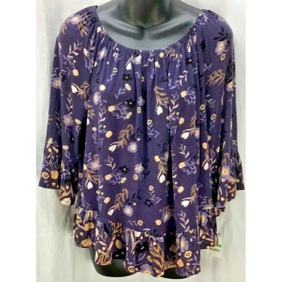 Style & Company Top Petite Large Purple Floral Sco - Picture 1 of 5